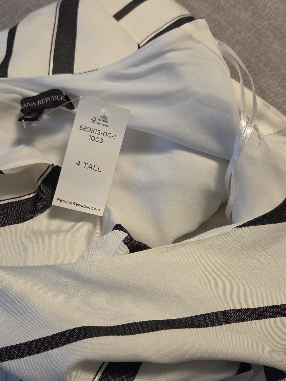Banana Republic Spring Wedding Guest Black/Cream Asymmetrical Striped Dress - Picture 6 of 7